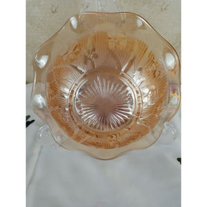 Jeanette Glass Marigold Ruffled Carnival Glass Bowl Iris & Herringbone 9.5"